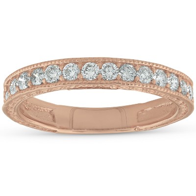 Pompeii3 14k Rose Gold 1/3ct Diamond Vintage Wedding Ring Scroll Pattern Stackable Band