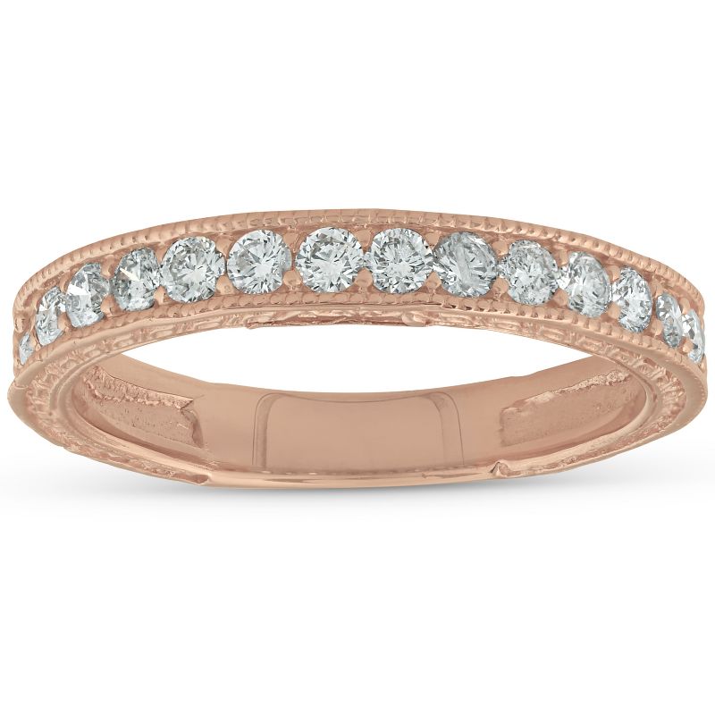 Pompeii3 14k Rose Gold 1/3ct Diamond Vintage Wedding Ring Scroll Pattern Stackable Band, 1 of 5