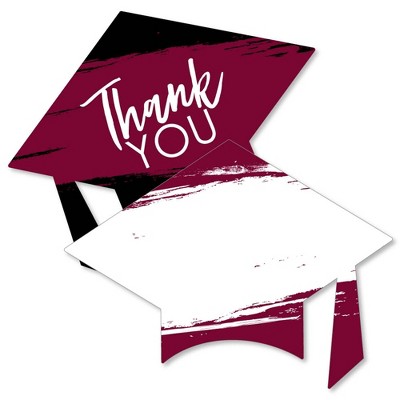 Big Dot of Happiness Maroon Grad - Best is Yet to Come - Shaped Thank You Cards - Burgundy Grad Party Thank You Note Cards with Envelopes - Set of 12