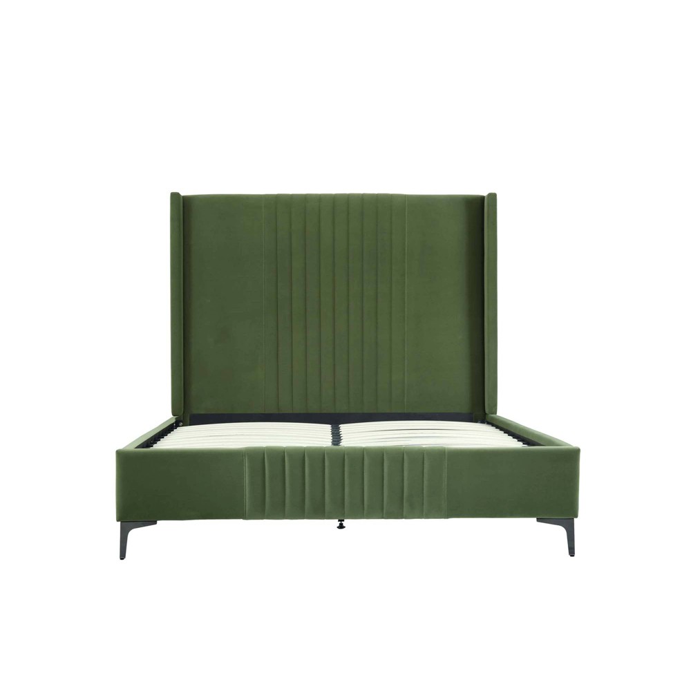 Photos - Wardrobe Manhattan Comfort Queen Promenade Velvet Upholstered Bed Moss Green