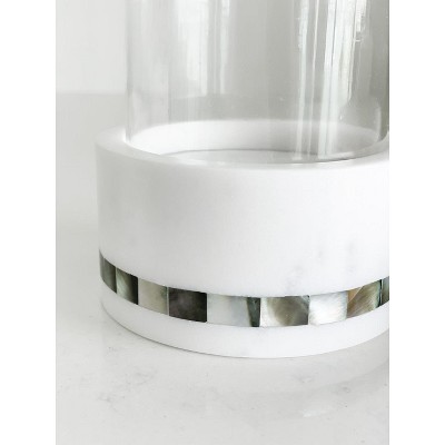 White Marble and Pearl Glass Hurricane Candle Holder