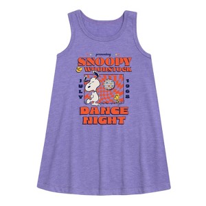 - Peanuts - Snoopy And Woodstock Dance Night Graphic Sleeveless Aline Dress - 1 of 3