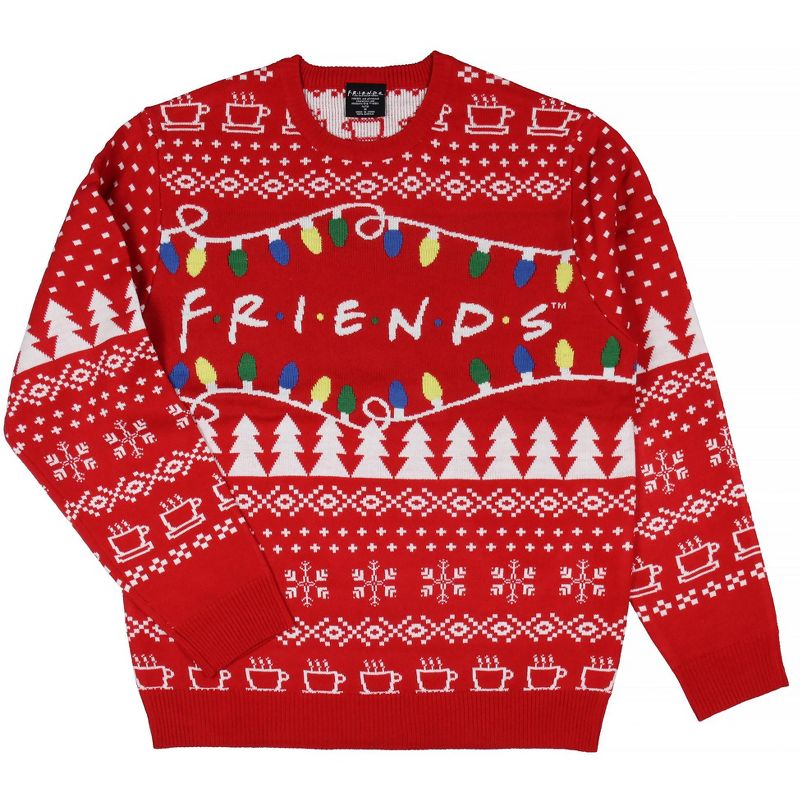 Friends TV Series Men's Logo And Holiday Lights Ugly Christmas Sweater, 2 of 6