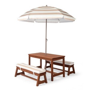 Karl Home Kids Wood Rectangle Outdoor Picnic Table and Bench with Umbrella and Cushion - 1 of 4