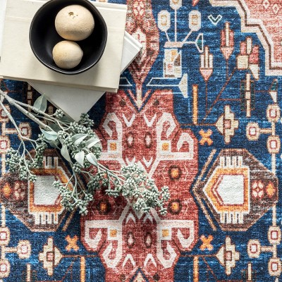 Eco-Friendly Bohemian Medallion 4' x 6' Blue Synthetic Rug