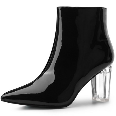 Allegra K Women's Clear Heel Pointy Toe Chunky Heels Ankle Boots