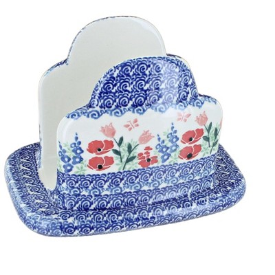 Blue Rose Polish Pottery 487 Ceramika Artystyczna Napkin Holder