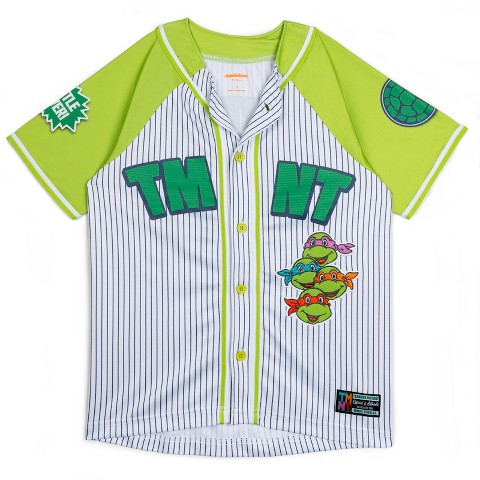 Teenage Mutant Ninja Turtles Donatello Raphael Leonardo Little Boys Mesh Baseball Jersey Button Down Shirt Green / Pinstripe 6