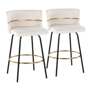 26" Glam/Art Deco Fixed-Height Counter Stool with Swivel in Metal and Velvet with Round Footrest, Set of 2 - 1 of 4