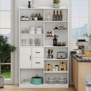 Kumasinova Modern Kitchen Pantry Cabinet with 9 Shelves,Freestanding Storage Cabinet with Drawers,Kitchen Storage with Pegboard for Dining,White - 1 of 4