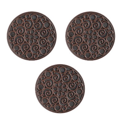 Copper and Black Recycled Rubber Floral Stepping Stones, Set of 3