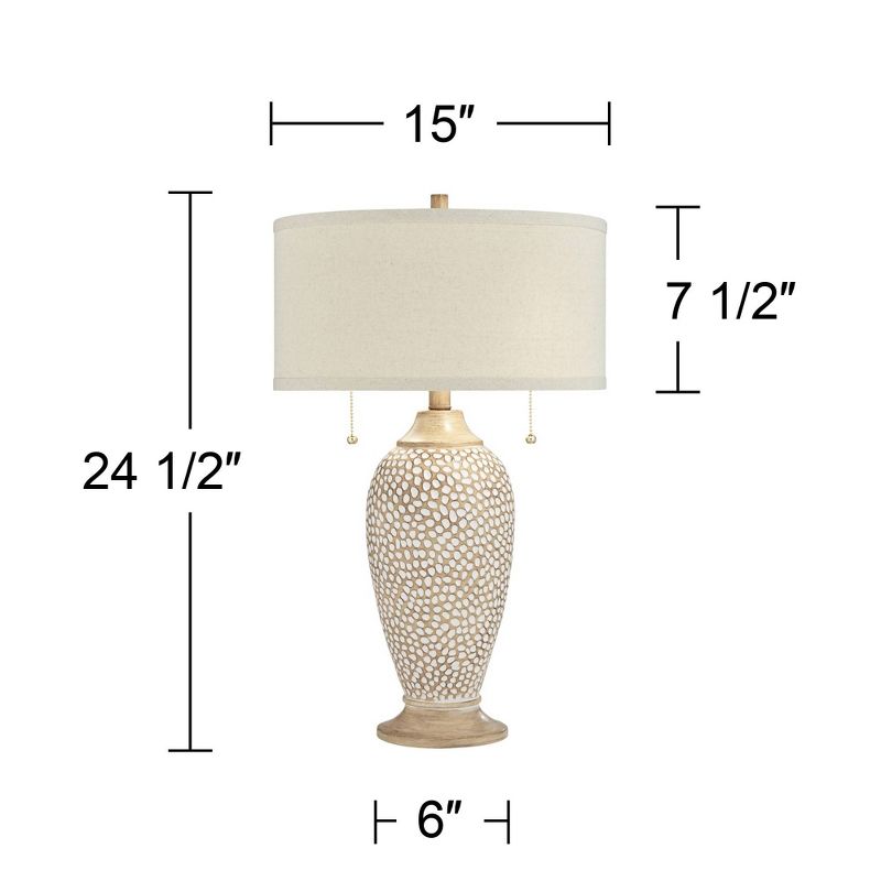360 Lighting Cody Rustic Farmhouse Table Lamps 24 1/2" High Set of 2 Beige Textured Pebble Drum Shade for Bedroom Living Room Bedside Nightstand House, 4 of 9