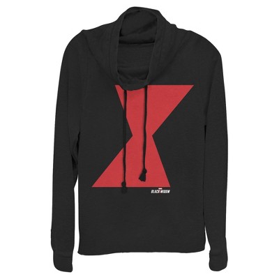 Juniors Womens Marvel Black Widow Bold Hourglass Cowl Neck Sweatshirt