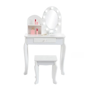 Kids Vanity Set, Princess Makeup Dressing Table and Stool Playset with Mirror & Drawers - 1 of 4