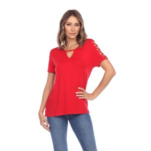 Women's Keyhole Neck Cutout Short Sleeve Top - White Mark - 1 of 4