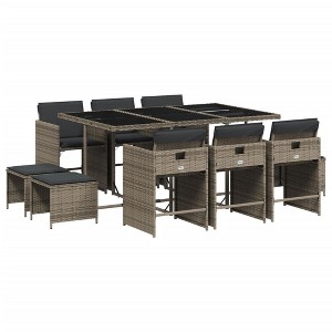 vidaXL 9 Piece Patio Dining Set with Cushions Poly Rattan - 1 of 4