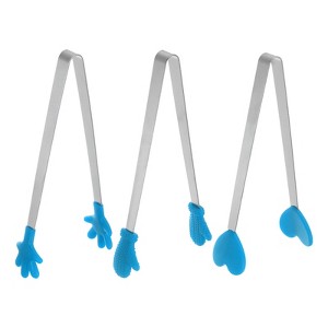Unique Bargains Stainless Steel Silicone Tips Heart Hand Glove Shape Mini Food Tongs 3 Pcs - 1 of 4