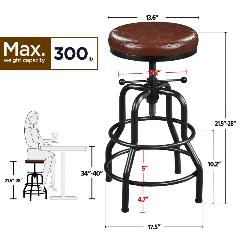 Yaheetech Industrial Counter Height Faux Leather Bar Stool Swivel, 3 of 7