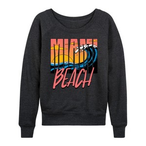 Women's - Instant Message - Miami Beach Lightweight French Terry Wide Neck Long Sleeve Graphic Shirt - 1 of 4