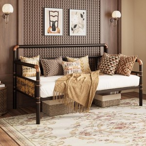 Twin Daybed with Classic Headboard, Metal Bed Frame with Wood Accents, Heavy Duty Steel Slats, Sofa Bed Frame for Living Room, Guest Room, or Bedroom - 1 of 4