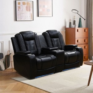 MAYEERTY Power Reclining Loveseat, Electric 2-Seat Leather Recliner with USB Charging, Storage & Cup Holders for Living Room, Black - 1 of 4