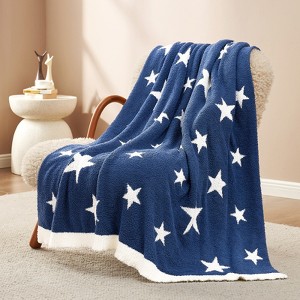Snuggle Sac Ultra Soft Knit Throw Blanket Star Print Throw,Americana Style,Navy Blue - 1 of 4