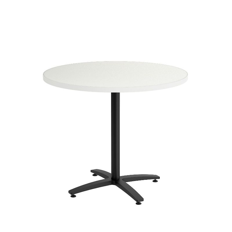 HITOUCH BUSINESS SERVICES 36" Round Silver Mesh Laminate Seated Height Black Base Table 54786, 1 of 2