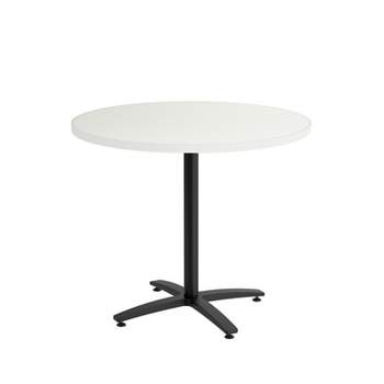 HITOUCH BUSINESS SERVICES 36" Round Silver Mesh Laminate Seated Height Black Base Table 54786