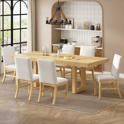 7-Piece Traditional Extendable Dining Table Set with 12" Butterfly Leaf and 6 Upholstered Dining Chairs 4S - ModernLuxe