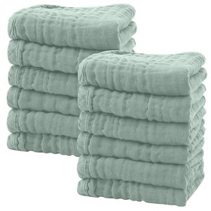 12 Pack Baby Muslin Washcloths - Soft Face Cloths for Newborn, Absorbent Bath Wash Cloths, Wipes - 1 of 4