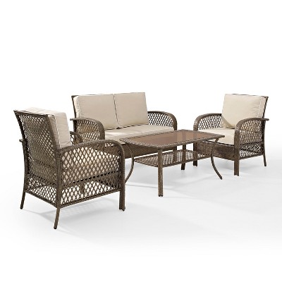 Tribeca 4pc Outdoor Wicker Conversation Set - Sand/Driftwood - Crosley