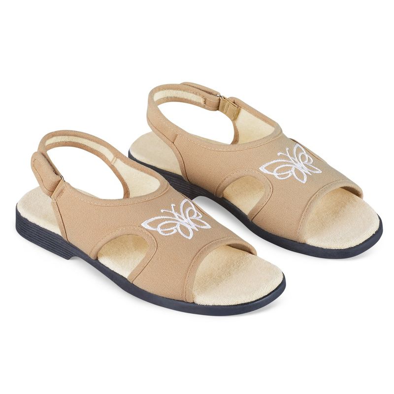 Collections Etc Embroidered Butterfly Canvas Open Toe Stretch Sandals with Adjustable Touch Closure, 3 of 5