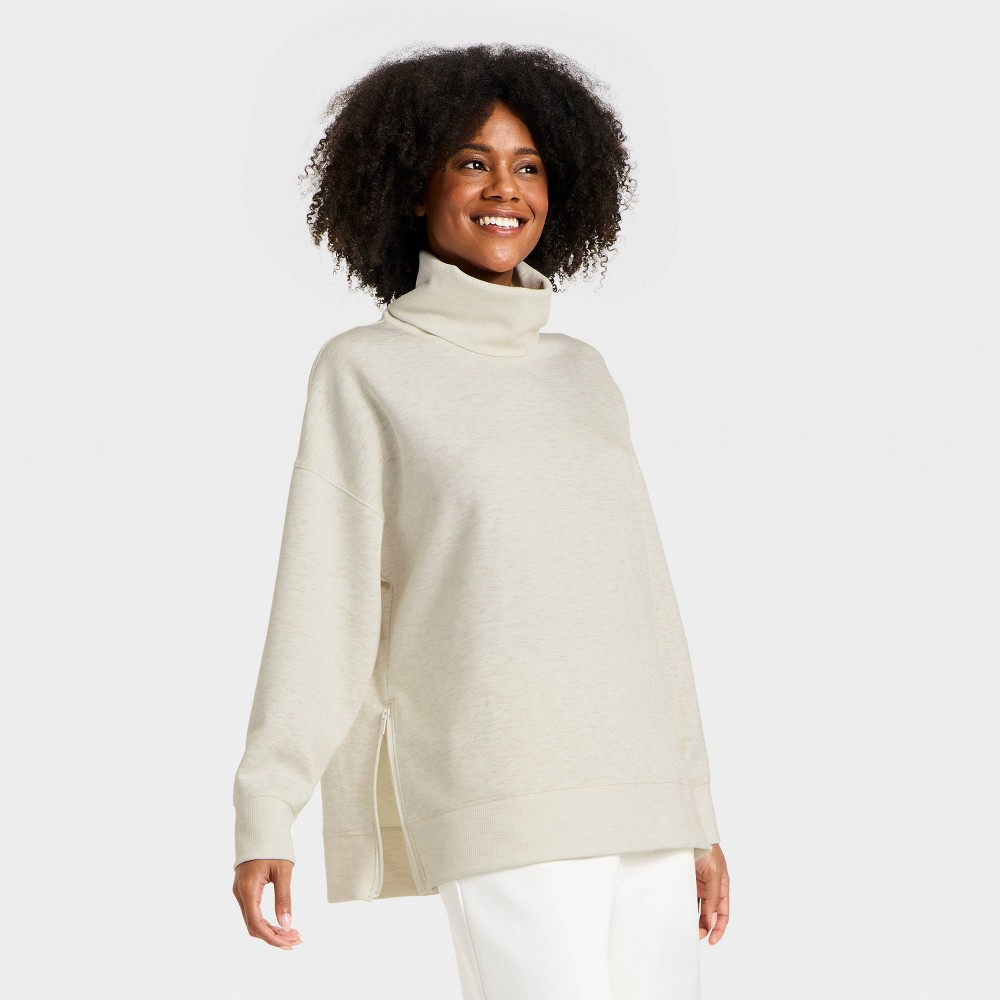 Women's Airy Sleek Funnel Neck Sweatshirt - All In Motion™ Heather Cream XS
