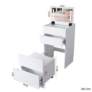 Gulches 3-in-1 Vanity Desk with Flip-Top Lighted Mirror, Small Makeup Set w/ Glass Desktop & 3 Drawers, Compact Dressing Table for Bedroom - 1 of 4