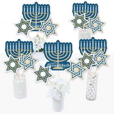 Big Dot of Happiness Happy Hanukkah - Chanukah Party Centerpiece Sticks - Table Toppers - Set of 15