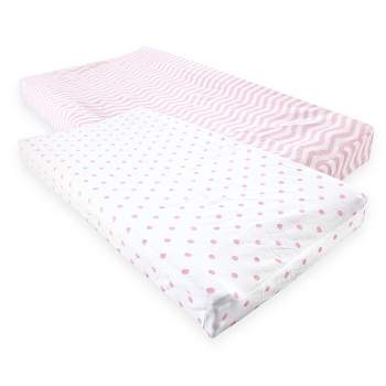 Luvable Friends Baby Girl Fitted Changing Pad Cover, Pink Chevron Dot, One Size