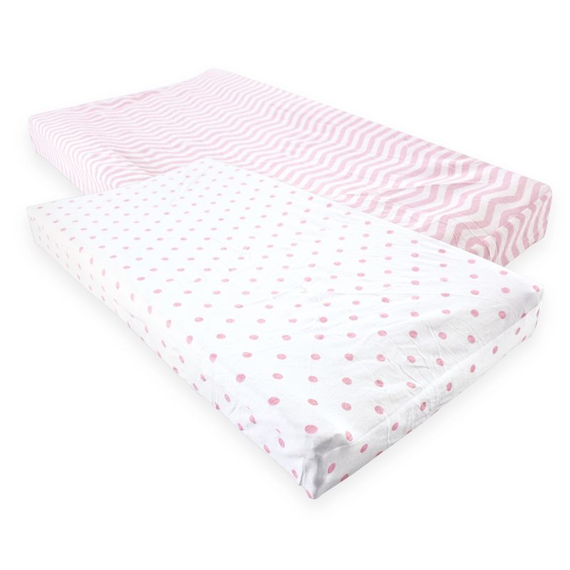 Luvable Friends Baby Girl Fitted Changing Pad Cover, Pink Chevron Dot, One Size, 1 of 3