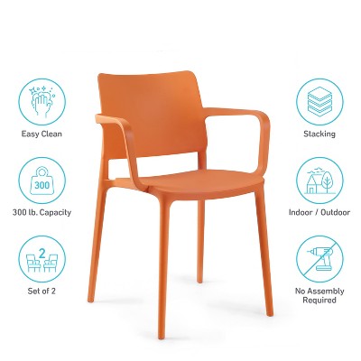 Orange Modern Plastic Resin Stacking Patio Dining Chairs Set