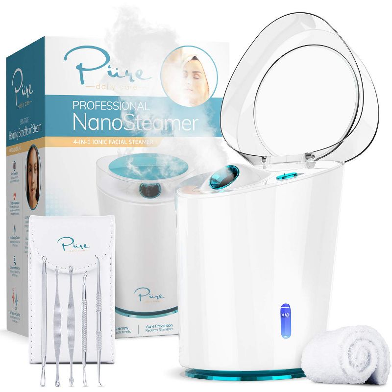 Pure Daily Care - NanoSteamer Pro - Professional Ionic 4 in 1 Facial Steamer W/5 Staineless Steel Blemish Kit and a Headband, 1 of 4