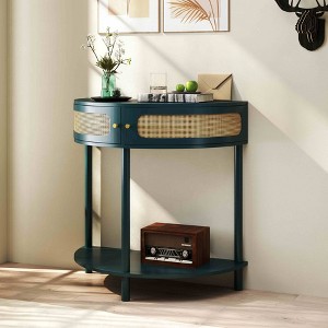 APRILSOUL Half Moon Design End Table - Elegant Semi-circle with Sliding Rattan Door,Cabinet, Shelf,for Living Room Bedroom Study - 1 of 4