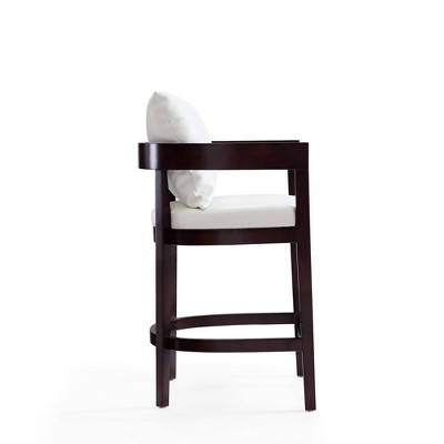 Manhattan Comfort Ritz Ivory Leather and Dark Walnut Wood Counter Stool - Set of 3