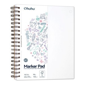 Ohuhu 7"x10" Double Sided Marker Pad Bleedproof - 90LB/150GSM Smooth Drawing Paper - 60 Sheets/120 Pages, Spiral Sketching Book for Alcohol Markers - 1 of 4