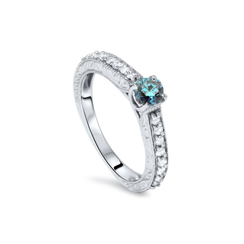 Pompeii3 3/4ct Blue & White Diamond Vintage Engagement Ring 14K White Gold, 4 of 6
