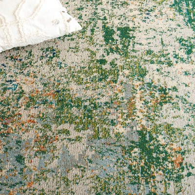 Green and Blue Abstract Stain-Resistant Wool Rug, 3' x 5'