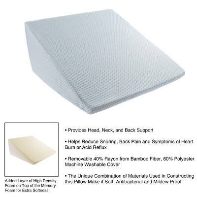 Extra-High Blue Memory Foam Wedge Pillow with Bamboo Cover