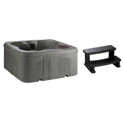 LifeSmart 4 Person Plug and Play Inflatable Square Hot Tub Spa with Black Cover and Hot Tub Spa Side Step for Square and Round Hot Tubs, 31" x 16"