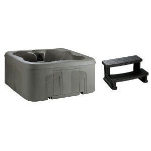 LifeSmart 4 Person Plug and Play Inflatable Square Hot Tub Spa with Black Cover and Hot Tub Spa Side Step for Square and Round Hot Tubs, 31" x 16" - 1 of 4