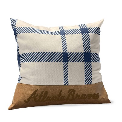 MLB Atlanta Braves Farmhouse Plaid Faux Leather Throw Pillow