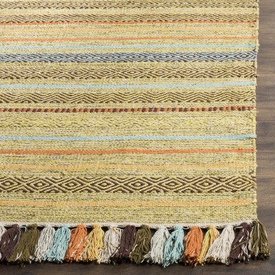 Coastal Charm Green Stripe Hand-Woven Cotton Square Rug 3' x 5'