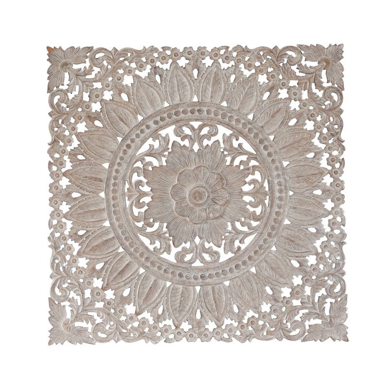 Wood Floral Intricately Carved Wall Decor with Mandala Design Brown - Olivia &#38; May, 2 of 7